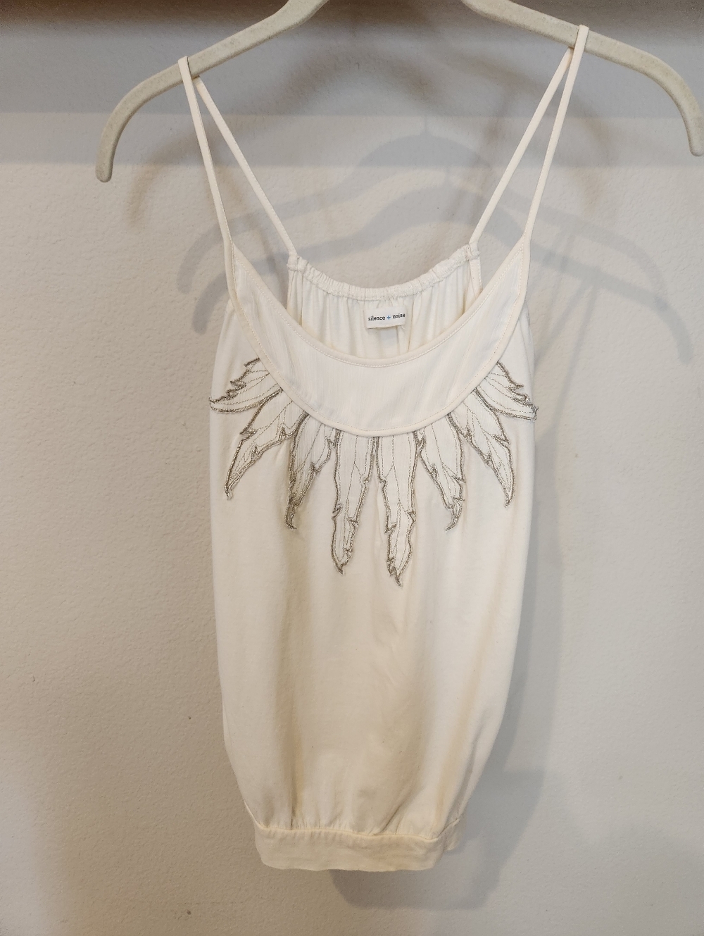 Urban Outfitters silence + noise Cream Embroidered Feather-Trim Cami